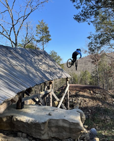 Giant wooden and stone features are signatures at Howler Bike Park