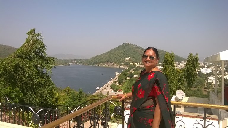 My mom posing at panoramic view