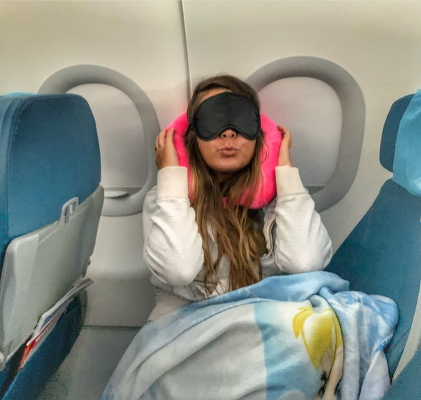 Bianca on a flight to the Philippines 