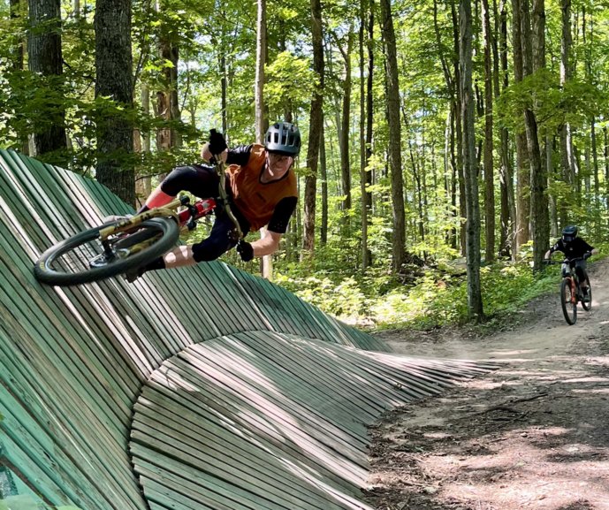 Wall ride at Highlands Bike Park